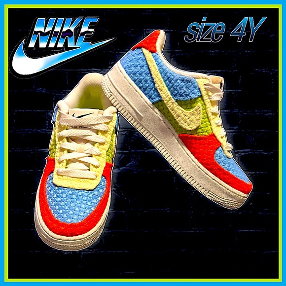 practically brand new NIKE multi-colored “hemp” air force one SNEAKERS size 4Y - Picture 1 of 10